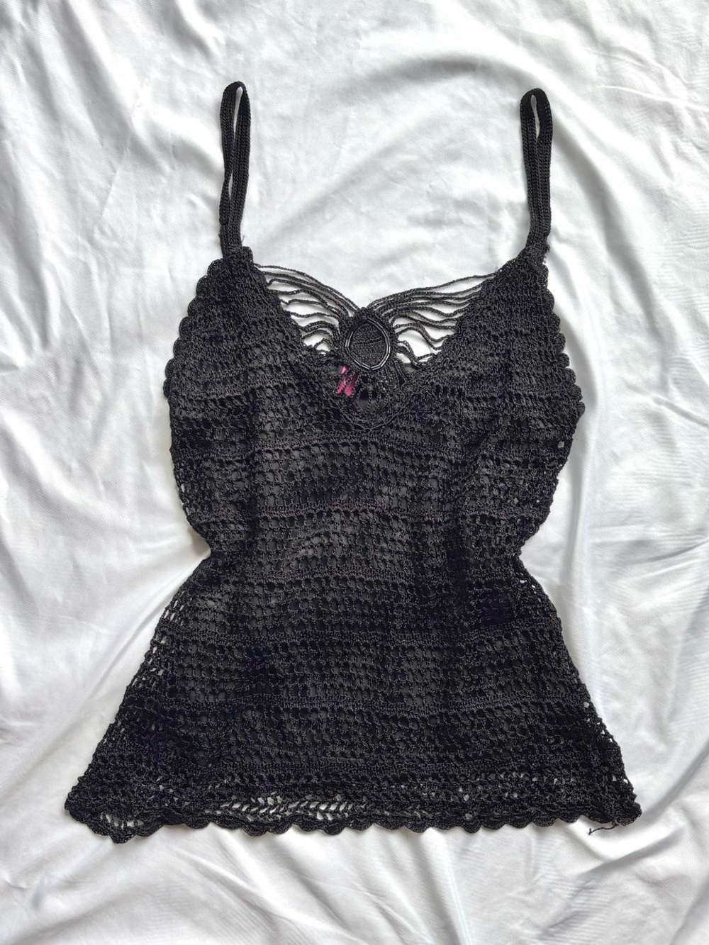 Vintage Say What? Crochet Black Tank